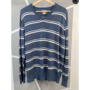 LL Bean V-Neck Striped Sweater Mens SZ XL Reg Cashmere Blend Long Sleeve 288662
